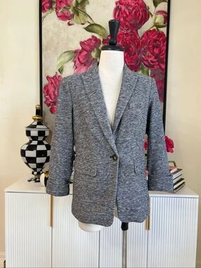 DKNY Women's Marled Knit Long Sleeve Single-Button Blazer Jacket Gray Size 4